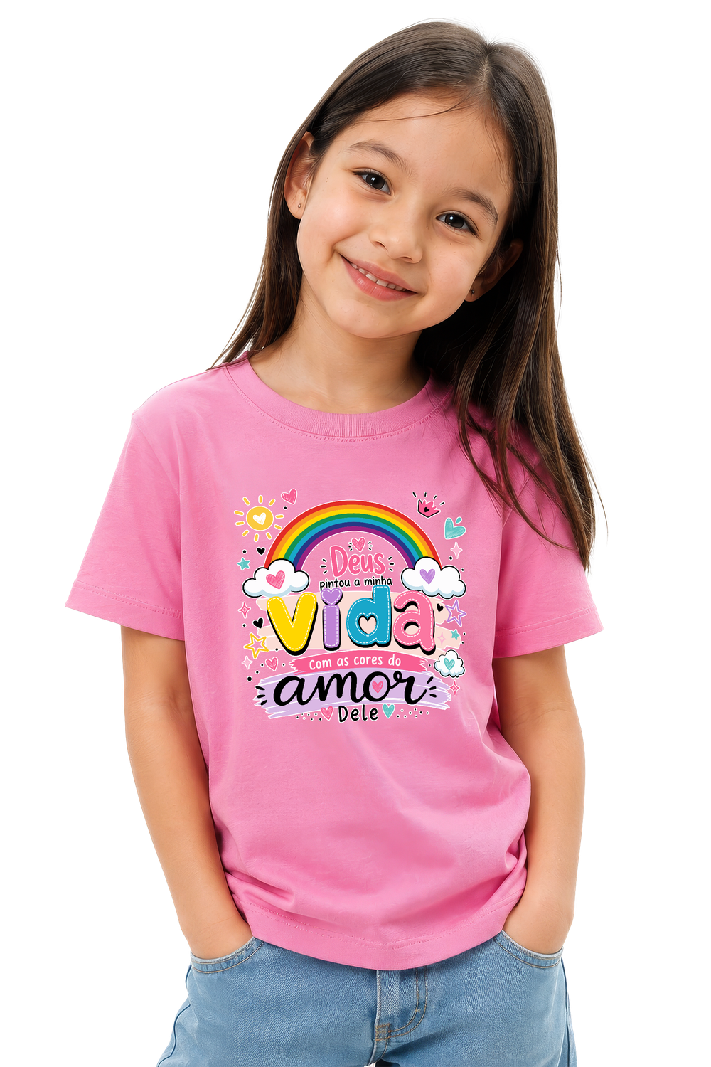 Camiseta Infantil Deus Pintou Minha Vida — Rosa — foto 1 de 1