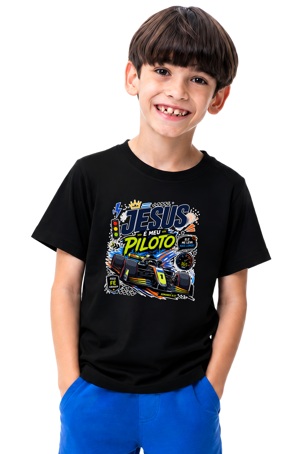 Camiseta Infantil Jesus é Meu Piloto — Preta — foto 1 de 1