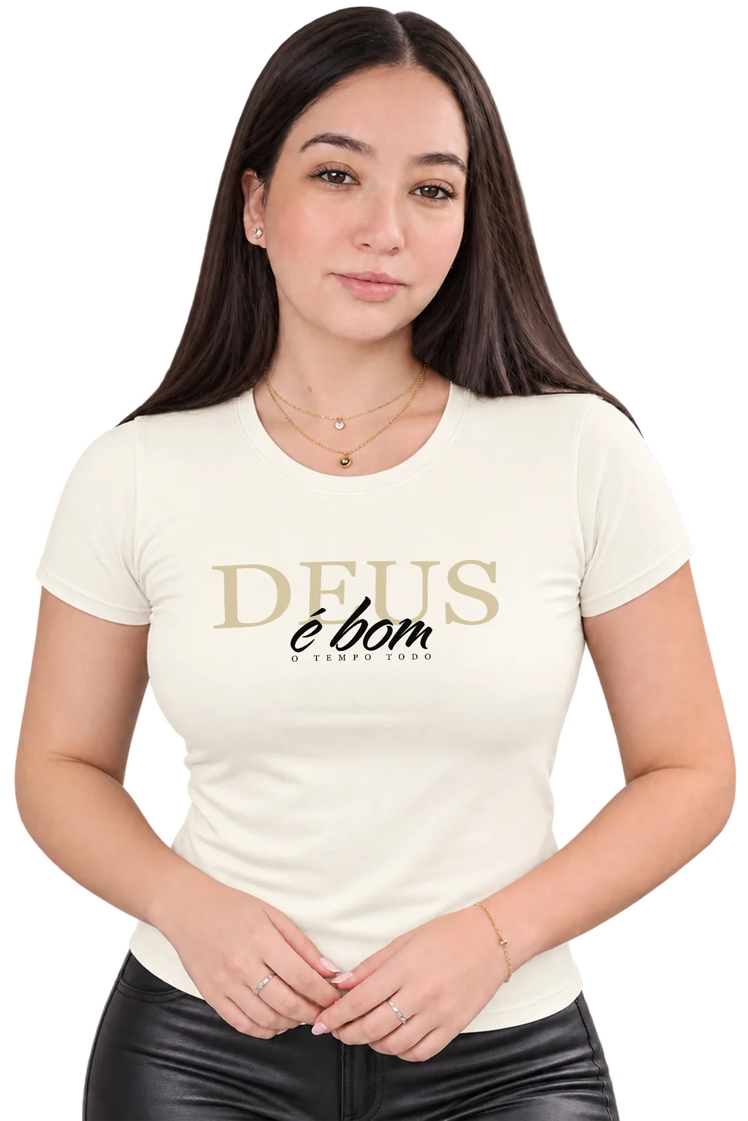 Baby Look Deus é bom — Off White — foto 1 de 2